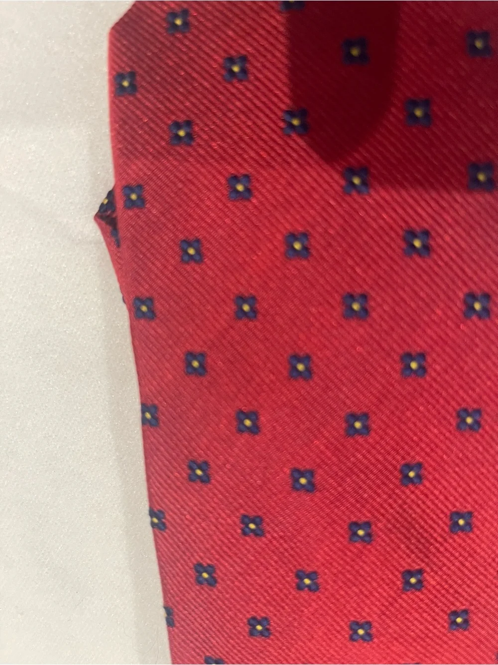 Classic Men's Red Tie with Navy Dot Accent
